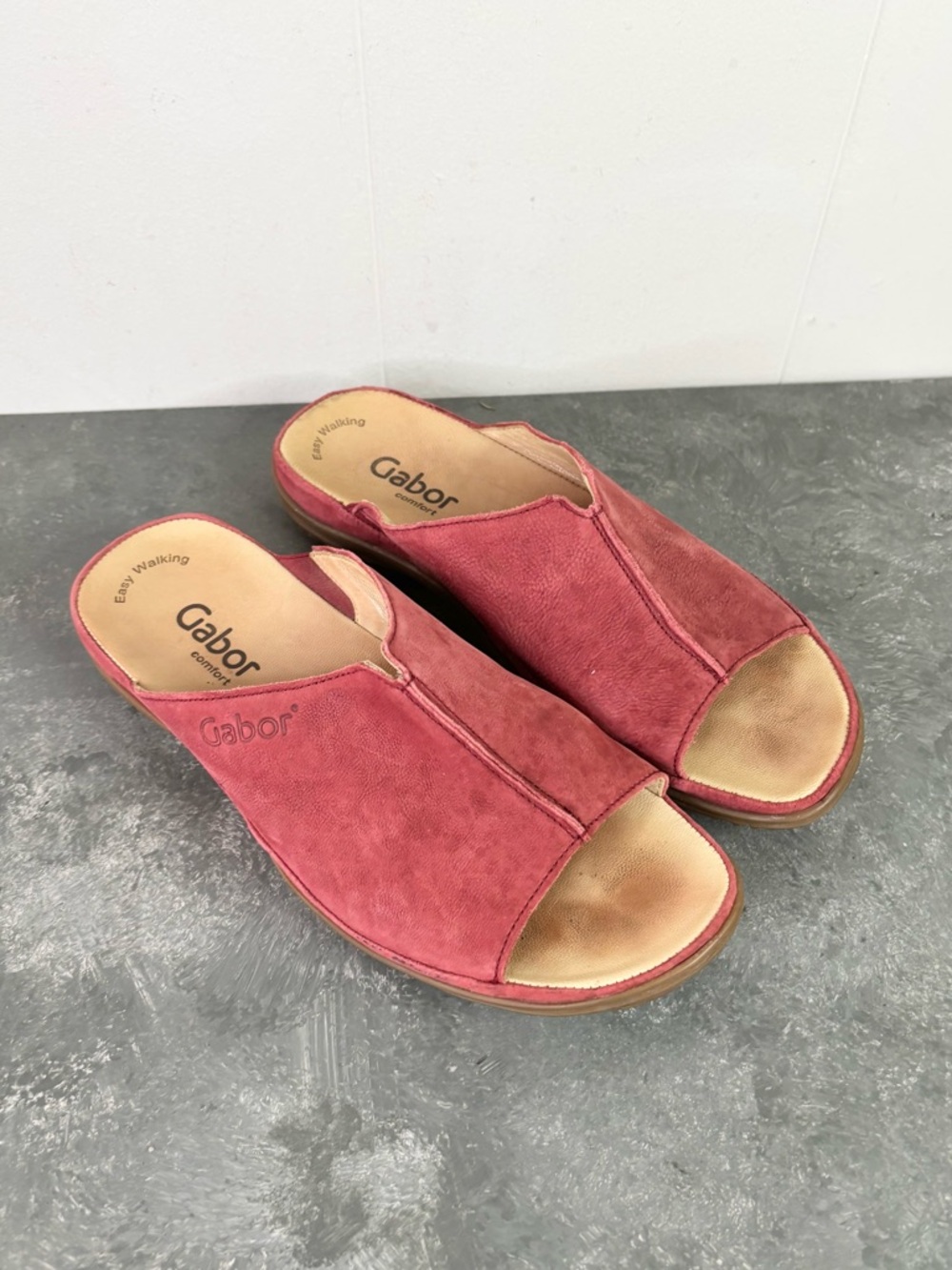 Gabor Lanzarote sandals red slip-on mule soft leather cushioned footbed comfort